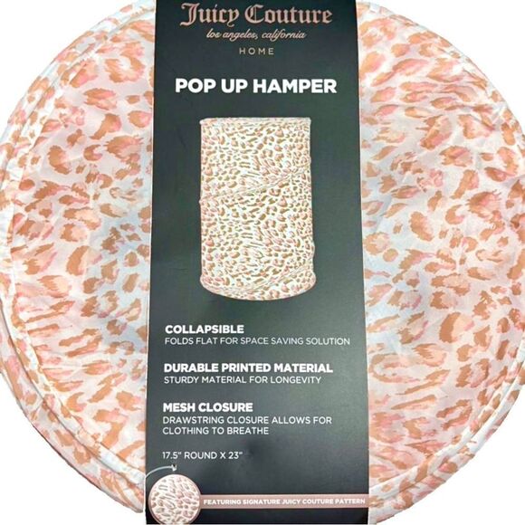 Juicy Couture Home Pop Up Hamper Collapsable Laundry Basket Pink Leopard Print - Picture 1 of 6